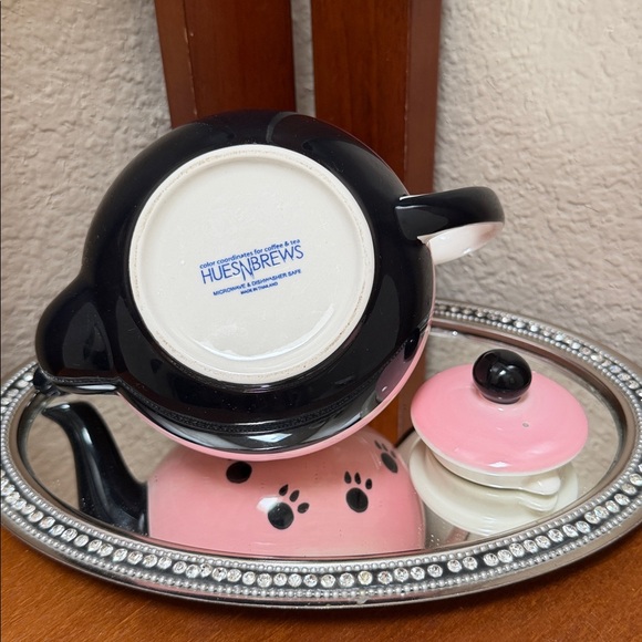 🔹NWOT HuesNBrews Retro 50's Style Siamese Cat & Paw Prints Tea Pot…. - Picture 8 of 8